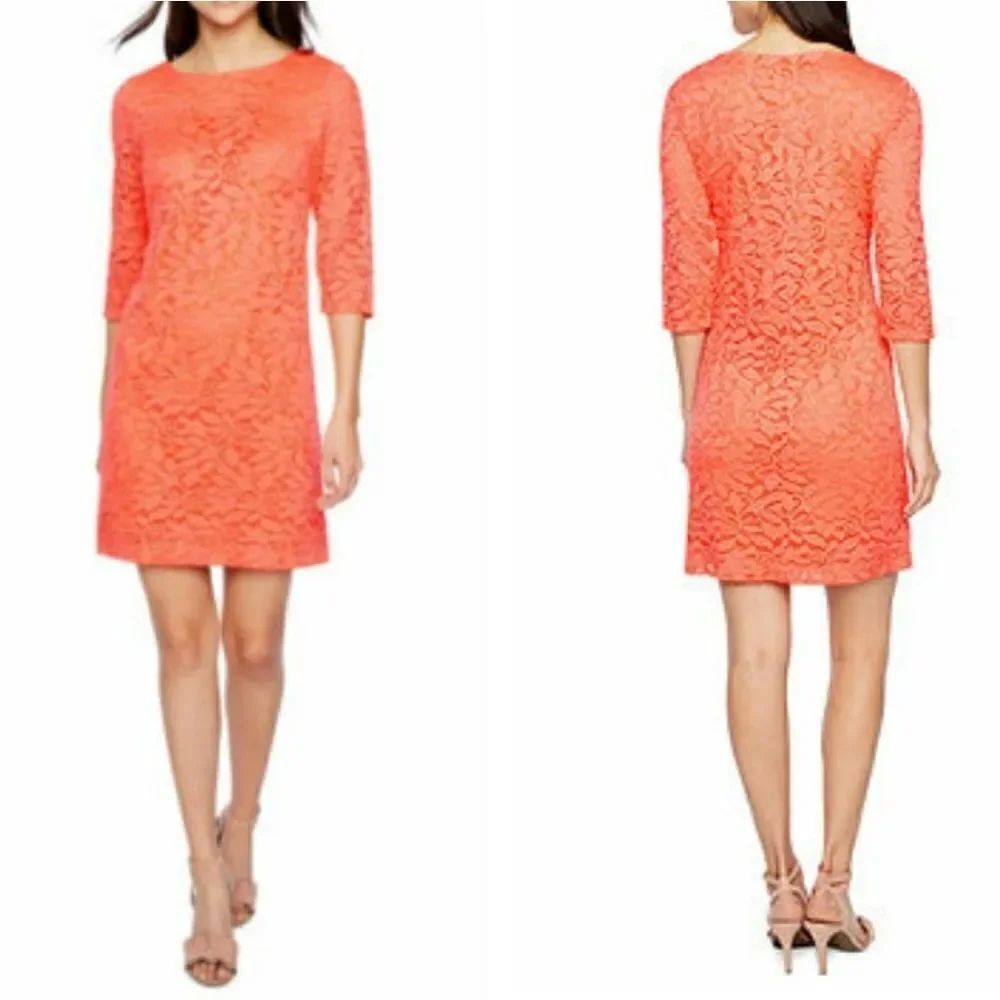 Studio 1 3/4 Sleeve Floral Lace Shift Dress